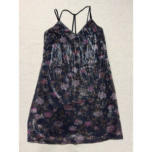 Xhilaration Women Dark Romantic Whimsigoth Sequin Dress Small Black Floral Fairy